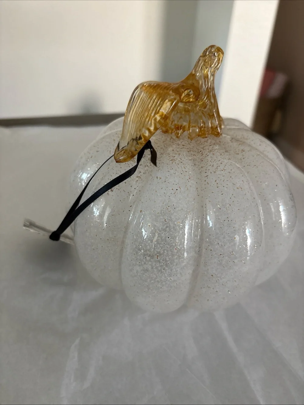 Handblown Glass White with Gold colored Pumpkin